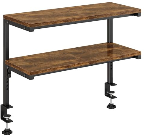 IBUYKE Clamp on Desk Shelf, 58CM Large Desk Extender Shelves,Tool-Free Flexible Repositioning and Adjustable 2-Tier Storage Shelves for Desktop Accessories Below Desk TMZ010H