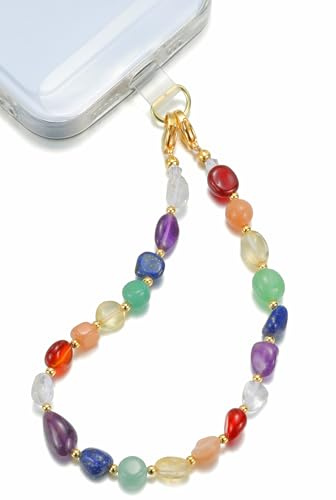 TRBR Genuine Gemstone Beaded Phone Charm Wrist Strap, Natural Chakra Stone Lanyard Wristlet Chain, Elegant Hands-Free Bracelet Strap for iPhone & More Cell Phone Cases