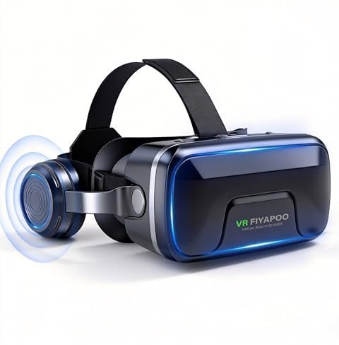 FIYAPOO Occhiali VR 3D con Cuffie, Bambini HD Visore Realtà Virtuale per Film e Giochi, Compatibile con Smartphone Android e iPhone da 4,7 a 7,2 Pollici, Regalo di Natale Perfetto per la Famiglia