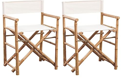Runheo Klappbarer Regiestuhl 2er Set, Bambus und Canvas, 58x48x89 cm, wetterfest für Garten, Terrasse, Balkon, Bequeme Outdoor-Sitzgelegenheit