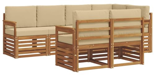 vidaXL Sofagarnituren 7 pcs Natur und Beige Massivholz Akazie, Garten-Sofa, modernes Outdoor-Sofa, langlebige Lounge, Bequeme Terassensitze für Dein Wohnzimmer