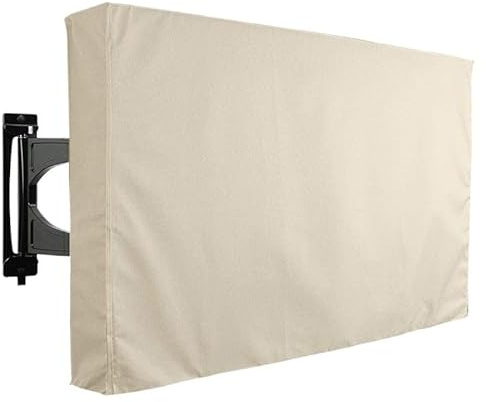 vhVHJry Tv Abdeckung Complete Outdoor TV Cover Set With Top & Bottom, Weatherproof For 22-75 Inch Televisions Outdoor-Tv-Abdeckung(Beige,22-24 inch)