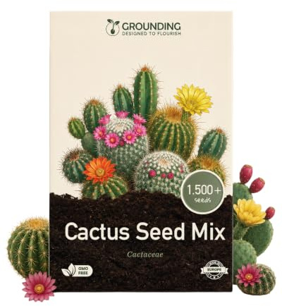 Grounding - Mix de semillas de cactus (variedades globosas y cilíndricas), 1500+ semillas - Cultivo en maceta y semillero, floración verano/otoño - Siembra en ambiente protegido, Calidad Europea