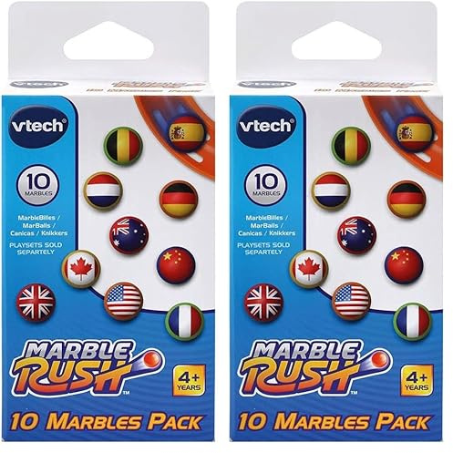 VTech Marble Rush - 10er-Set MarBalls – Zusätzliche Kugeln für alle Marble Rush Murmelbahnen – Mit Länderflaggen – Für Kinder von 4-12 Jahren (Packung mit 2)