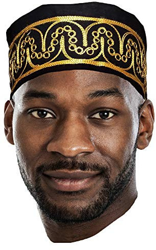 Dupsie's Adebo Afrikanischer Kufi-Hut mit Stickerei, Schwarz und gold, 7 1/2