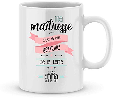 Mug maîtresse à personnaliser avec le prénom de votre enfant - Cadeau pour maîtresse personnalisé - cadeau maîtresse pour la fin d'année scolaire