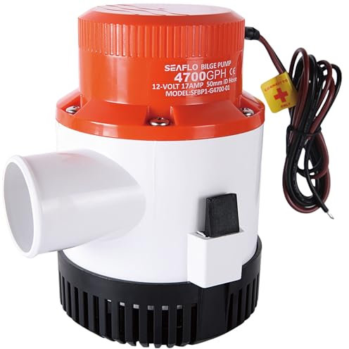SEAFLO Bomba de sentina serie 01 4700 GPH – 12 V, salida de 2 pulgadas, bomba sumergible marina, protección antibloqueo de aire, base de colador a presión, certificado CE y RoHS