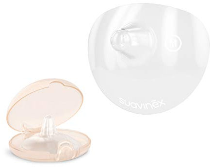 Suavinex, Pack de 2 Protège-Mamelons Allaitement, Coquillage Silicone Souple, Doux et Fin, Prévient les Irritations, Facilite l'Allaitement, Imperceptibles pour Bébé, avec Boîte Hygiénique, M