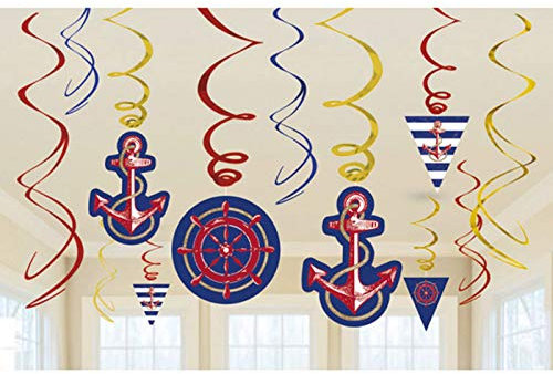 PARTY DISCOUNT Girlande Maritime Party, spiralförmig, 12 St.