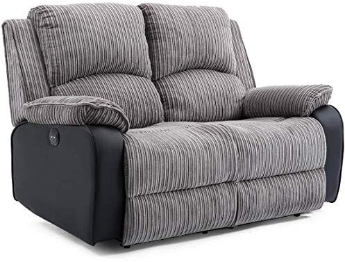 More4Homes POSTANA ELECTRIC HIGH BACK JUMBO CORD FABRIC RECLINER 3 + 2 + 1 SOFA ARMCHAIR SET SUITE (Grey, 2 Seater)