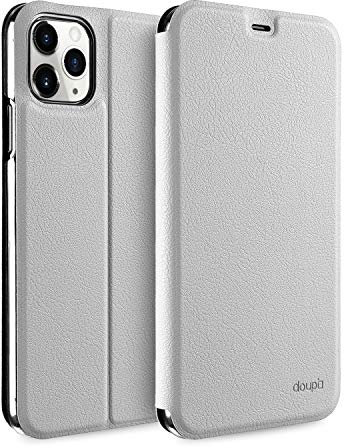 doupi Flip Case für iPhone 11 Pro (5,8 Zoll), Deluxe Schutz Hülle mit Magnetischem Verschluss Cover Klapphülle Book Style Handyhülle Aufstellbar Ständer, weiß