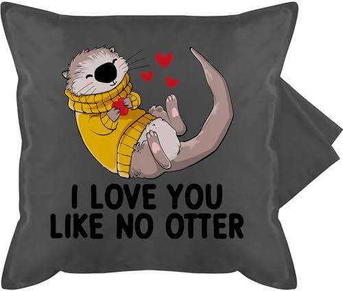 Kissenbezug - Valentinstag Partner Kissen Ideen - I love you like no OTTER Geschenk I Geschenkidee - 50 x 50 cm - Grau - kuschelkissen ich liebe dich liebes geschenke walentinstag fischotter pillow