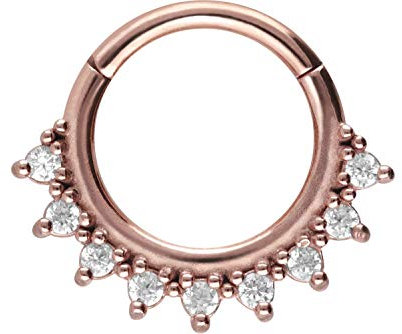PIERCINGLINE Chirurgenstahl Segmentring Clicker 9 KRISTALLE Piercing Ring Nase Septum Ohr Helix Roségoldfarben