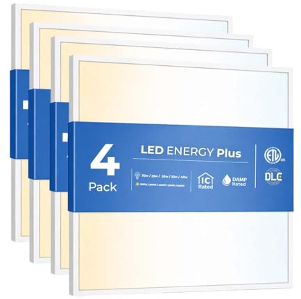 4 Pack 2x2 LED Flat Panel Light for Drop Ceiling, 5200lm Selectable 20W/25W/30W/35W/40W, Color Temperature 3000K/3500K/4000K/5000K/6500K, 0-10V Dimmable, 120-277V, ETL