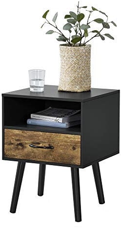 [en.casa] Beistelltisch Gävle Wohnzimmertisch 57 x 42 x 40 cm Nachttisch mit Schublade Sofatisch Nebentisch Kaffeetisch mit Ablagefach Schwarz/Dunkler Holzton