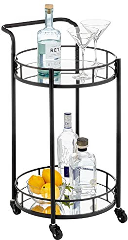mDesign Carro camarera – Elegante carrito auxiliar con 2 niveles para servir té, café, cócteles y más – Versátil mesa con ruedas de metal y cristal – negro