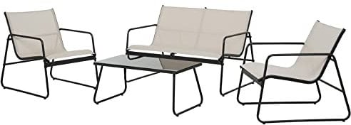 Grand patio Gartenmöbel Set 4-TLG, Textilene Balkonmöbel Set mit Tisch, Sofa und 2 Stühlen, Stahl, Sitzgruppefür Garten, Balkon, Außen (Beige)