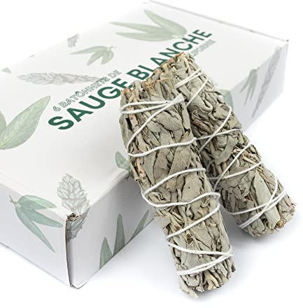 Weißer Salbei zur Reinigung | Natürliche Räucherstäbchen | Anti-Stress | Meditation | SAUGENSTOCK-Set | Reinigung | Schutz Haus Wohlbefinden | 6X Premium California White Sage 10 cm (10)