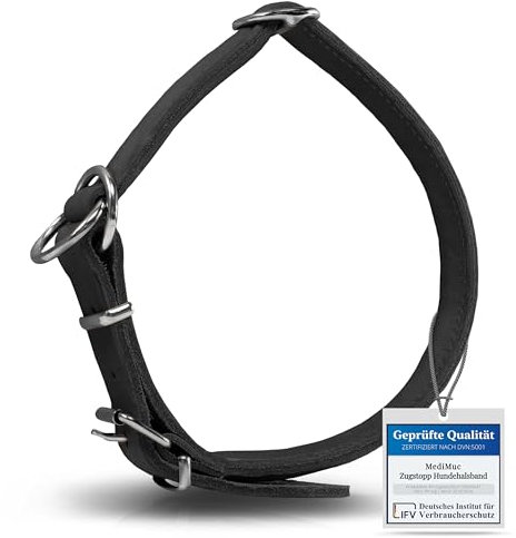 Rund & Weich - Zugstopp Hundehalsband Schwarz XXL - 65cm Lederhalsband mit Zugbegrenzung und Verstellbarer Schnalle, Dressurhalsung, Zugstopper, robust, Rindsleder