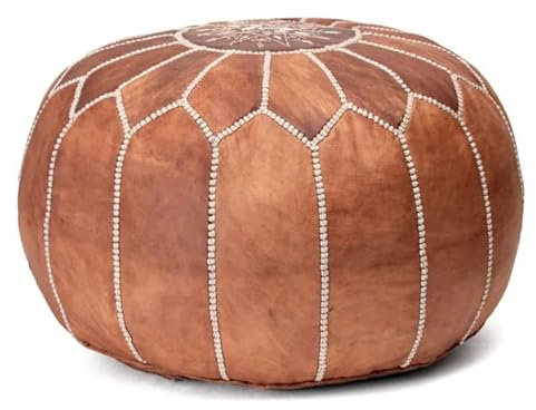 See the Good Echtleder Pouf - Handgefertigt - gefüllt geliefert - Ottoman Sitzsack Fußhocker Puff (Cognac Braun)