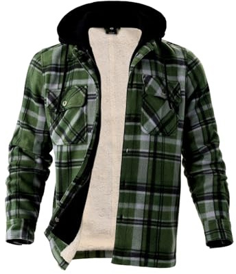 Facitisu Herren Kapuze Flanell Shirts Jacke Gesteppte Gefüttert Plaid Jacken Button Down Winter Outwear, P-grün, 4X-Large