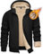 KEFITEVD Men's Fleece Hoodies Zip Up Winter Warm Sweatshirt Sherpa Lined Hoodie Jacket Thermal Outwear,Black,L