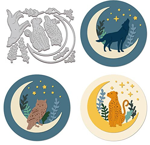 GLOBLELAND Mond und Tiere Stanzformen Metall Wölfe Eulen Geparden Stanzschnitte Prägeschablonen Vorlage für die Kartenherstellung Dekoration für DIY Scrapbooking Album Handwerk