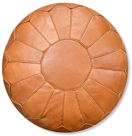 See the Good XL Echtleder Pouf - Handgefertigt - gefüllt geliefert - Ottoman Sitzsack Fußhocker Puff (Sandbraun)