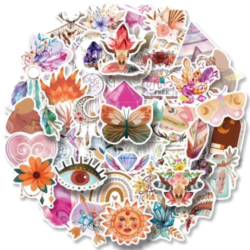 HNTR® Bohemian Stickers | 50 Whimsical Mystic & Nature-Inspired Boho Decals | Aesthetic Vinyl Sticker Pack for Laptops, Water Bottles, Journals & More | Waterproof & Durable