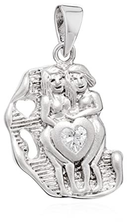 NKlaus Kettenanhänger Sternzeichen Zwillinge 925 Silber Zirkonia weiß Zodiac Horoskop 14137