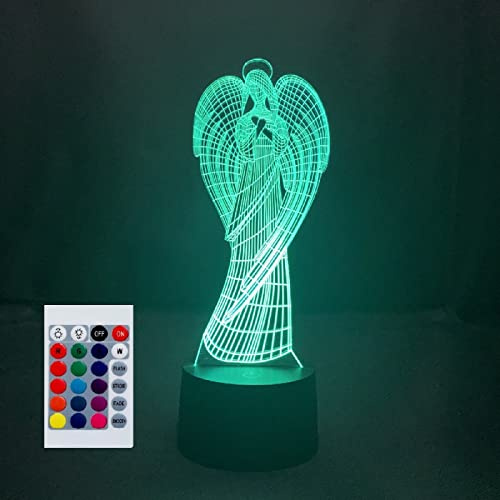 SUPERHONGJIHAO Luz nocturna para niños, lámpara LED 3D de ángel con control remoto, 16 colores cambiantes, regalo de cumpleaños para niños