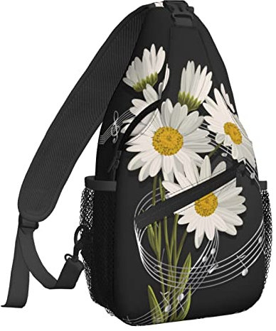 NiuKom Sling Bag for Women Crossbody Purse Casual Daypack Rucksäcke Männer Radfahren Reise Brust Umhängetasche, Musiknoten und Gänseblümchen auf Schwarz, Einheitsgröße, Sling Rucksäcke