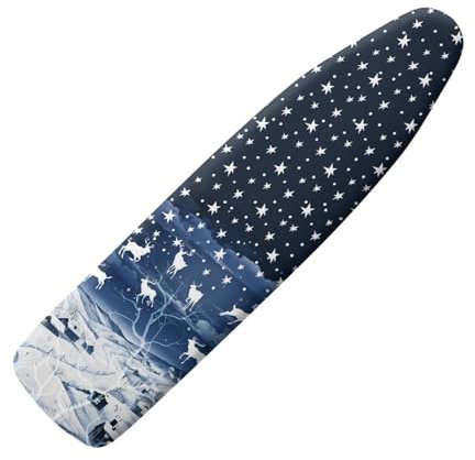 SCRAWLGOD Snow House Bügelbrettbezug mit Elch-Sterne-Druck, hitzebeständig, Tisch-Bügelbrettbezug mit elastischem Rand, Weihnachtsmotiv