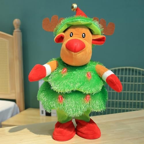 Christmas Electric Plush Toys, Weihnachts-elektrische Musik-Puppe, Weihnachten Elch Plüsch Kuscheltiere, Singender und Tanzender Weihnachtsbaum, Weihnachten Plüschtier mit Musik und Lichtern (D)