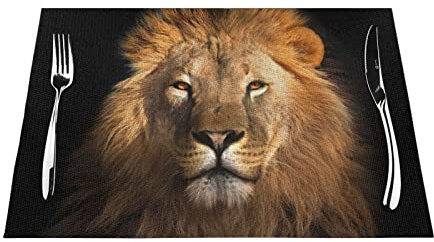 LAMAME African animal lion printed Woven Placemats-Heat Resistant, Non-Slip, Washable Table Decoration Mat