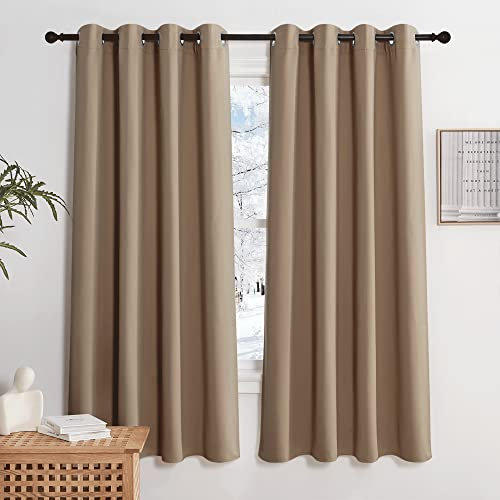 KGORGE Verdunkelungsvorhang Wohnzimmer Gardinen Blickdicht 2er Set Thermovorhang Hitzeschutz Vorhang mit Ösen 160 x 140 cm(HxB), Cappuccino