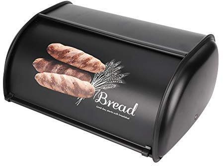 Blanketswarm Stainless Steel Bread Box - Roll Top Bread Storage Container with Front Window - Large Capacity Kitchen Storage Organizer (Black)
