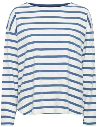 b.young BYRAMSI Pullover Damen Longsleeve Shirt Rundhals 100% Baumwolle Relaxed fit, Größe:XL, Farbe:Off White Mix (200450)