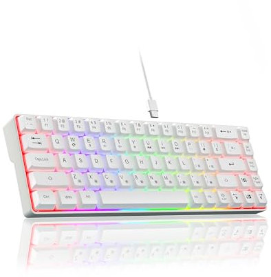 CORBOBO Clavier de jeu 60 % avec rétroéclairage RVB avec câble USB-C, mini clavier compact portable à 68 touches pour les voyages d'affaires, le bureau, les jeux PC (SK968, blanc)