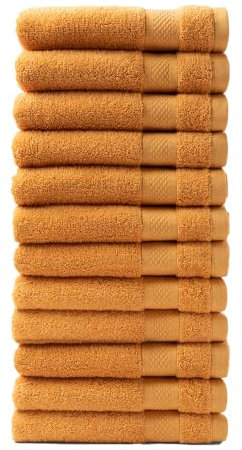 DoubleDry Handtücher Set 12-50 X 100 cm, Flauschige Badehandtücher, Duschhandtücher aus 100% Baumwolle (Oeko-TEX MIG Certified)- 500 g/m², Handtücher für Fitnessstudio, Spa & Strand (Ockergelb)