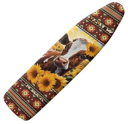 HUGS IDEA Sunflower Cow Ironing Board Protector Cover Accessories Navajo Aztec Geometric Print Stretchy Fabric Ironing Board Cover with Elastic Edges Adjustable Strap