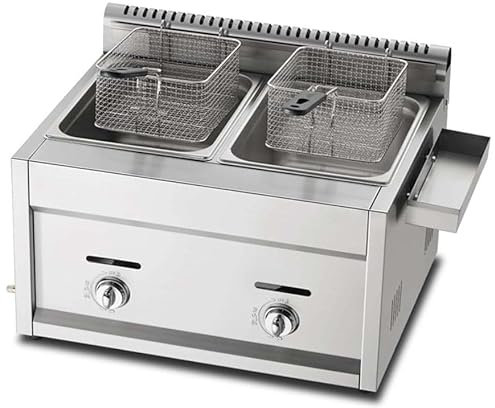 Friggitrice Professionale A Gas GPL, Friggitrice Gpl Da Appoggio In Acciaio Inossidabile, Friggitrici Per Cucina Commerciale Da Appoggio Del Ristorante Rimovibile,Doublecylinder9L+9L