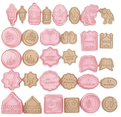 CASNO Moldes de silicona, 16 moldes de galletas árabes para repostería, horneado, serie Eid, cortador de galletas, moldes de plástico para galletas, material plástico