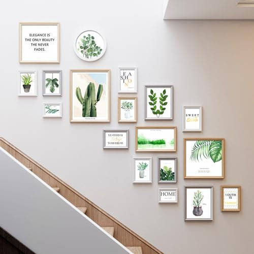 18 Stück Treppen-Wandkunst dekorative Bilderrahmen Collage Galerie-Wandrahmen-Set Verschiedene Ausführungen Wandkunst zum Aufhängen von Bildern Heimdekoration Hintergründe Malerei(Color:Green)