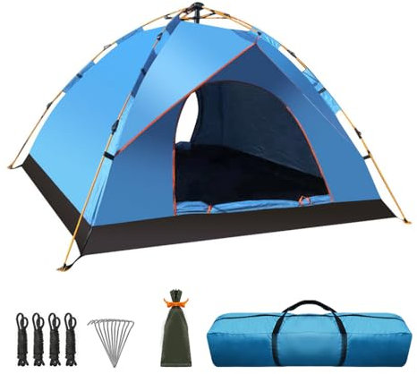 Meleg Otthon Campingzelt für 4 Person,Zelt Ultraleicht Wasserdicht,2Mx2M Groß Tragbare wasserdichte Doppeltür für Camping,Reisen, Angeln (Himmelblau)