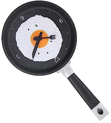 Uadme Wall Clock Fried Egg, Silent Battery Operated 3D Pan with Shape Pot Clock, Modern Design for Bedroom Living Room Kitchen, Black