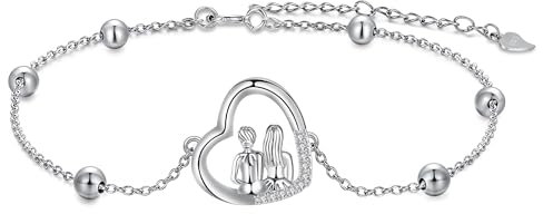 J.MUEN Schwester Armband Damen Silber 925 Herz Anhänger Armband,Schmuck für Frauen