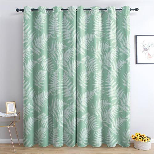 Fern Curtains for Bedroom Living Room - Tropical Leaf Green Blackout Curtains 54 x 90 Inch (Width x Drop), Thermal Insulated Eyelet Curtains & Drapes, Decorative Patterned Window Treatments S-#30