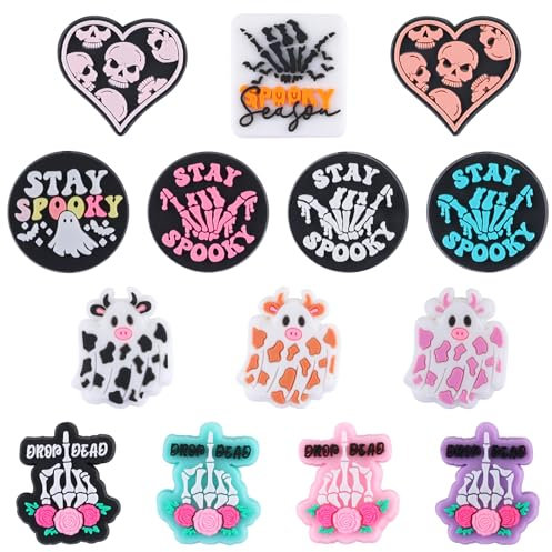 WEWAYSMILE 14pcs Silicone Focal Beads, Focal Beads for Pens, Silicone Beads Bulk for Keychain Pen Making Kit Beading Bracelets Craft (Halloween)