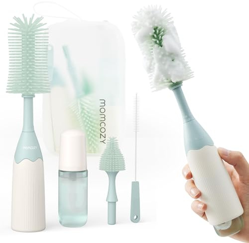 Momcozy Kit de brosses de biberon, design innovant sous pression pour un meilleur nettoyage, brosse de nettoyage de biberon, tire-lait, et plus encore, peut générer de la mousse pour une